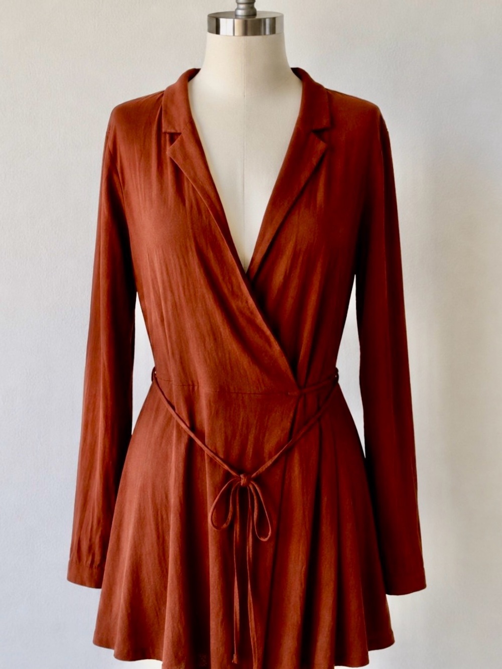 Free People Rust Wrap-Front Long Sleeve Dress